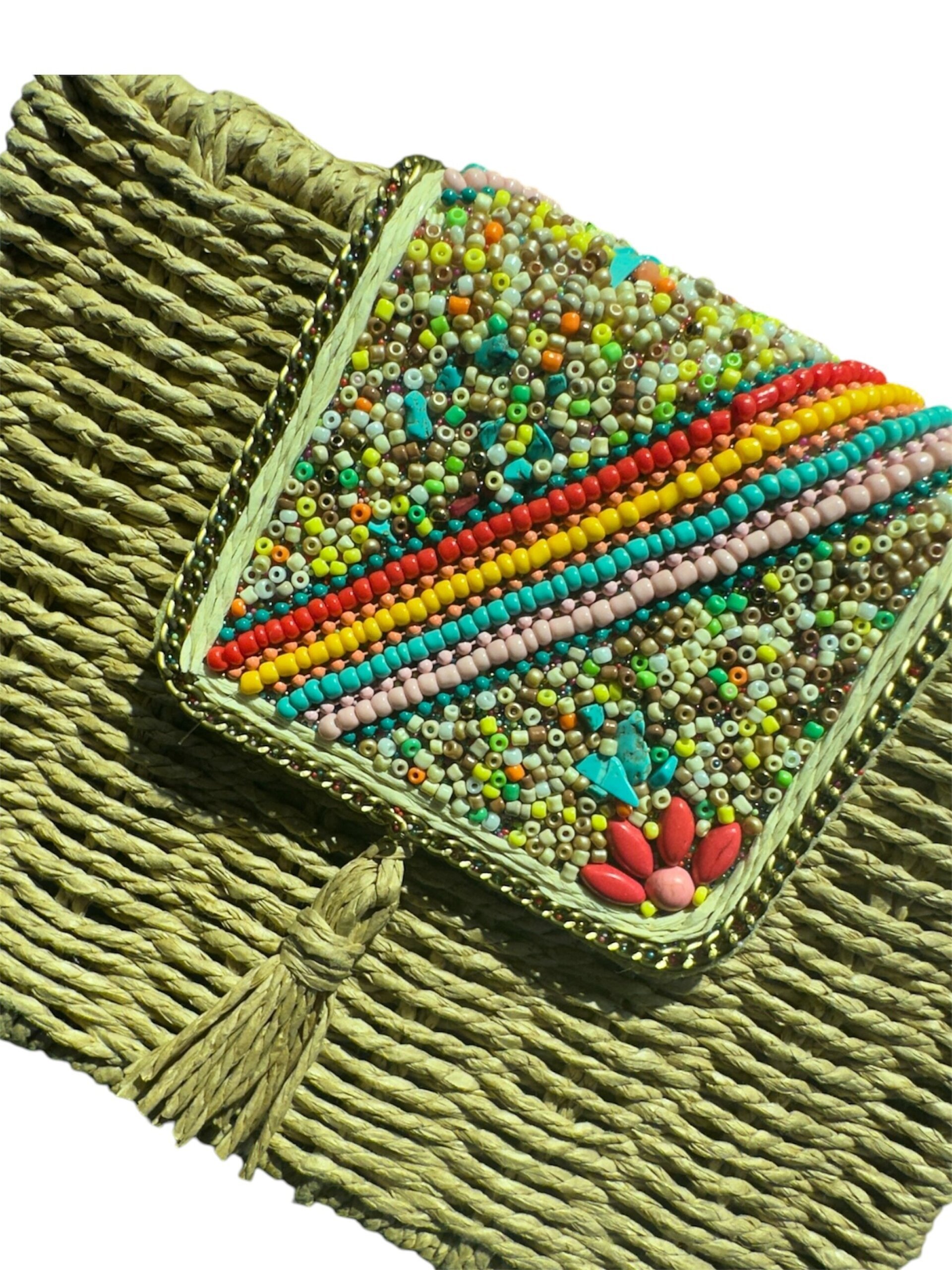 Bolso mimbre con piedras de colores - 5