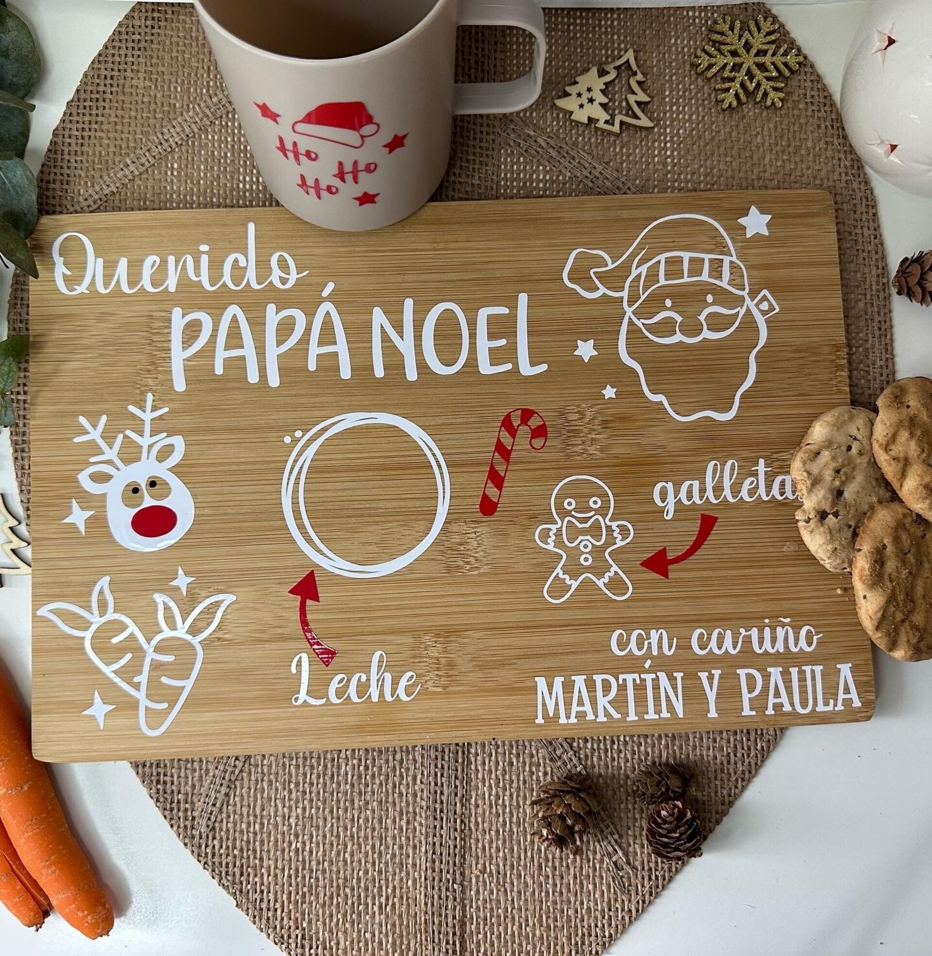 Bandeja madera REVERSIBLE personalizada Papá Noel y Reyes Magos - 2