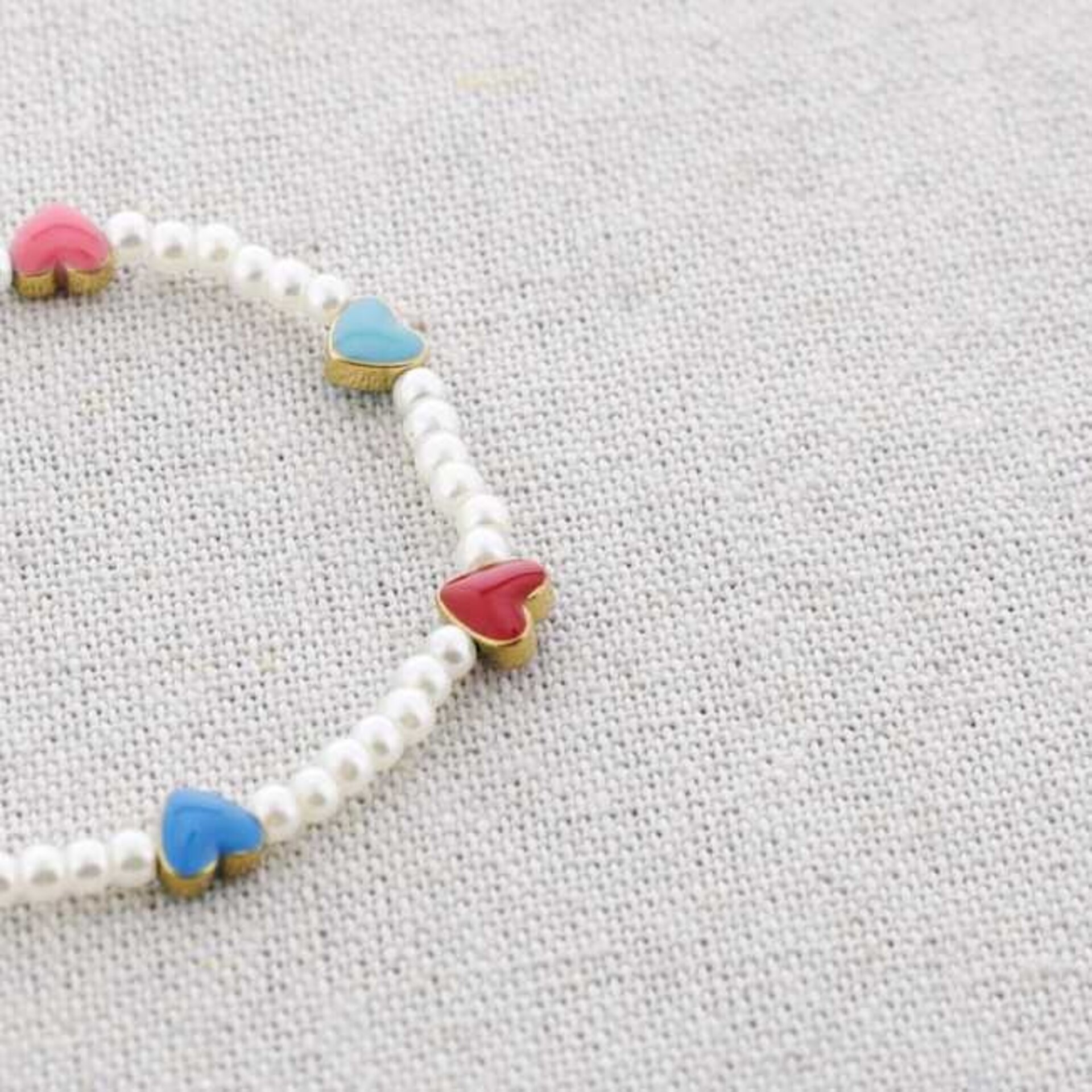 PULSERA ACERO PERLITAS CORAZONES ESMALTE - 2